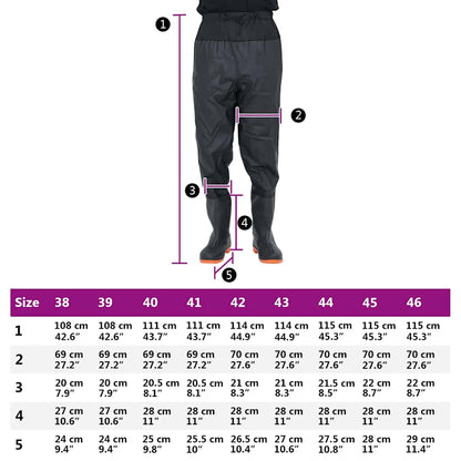 Waist Waders with Boots Black Size 46