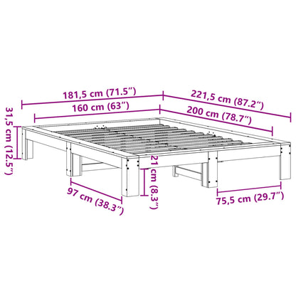 Bed Frame without Mattress Wax Brown 160x200 cm Solid Wood Pine