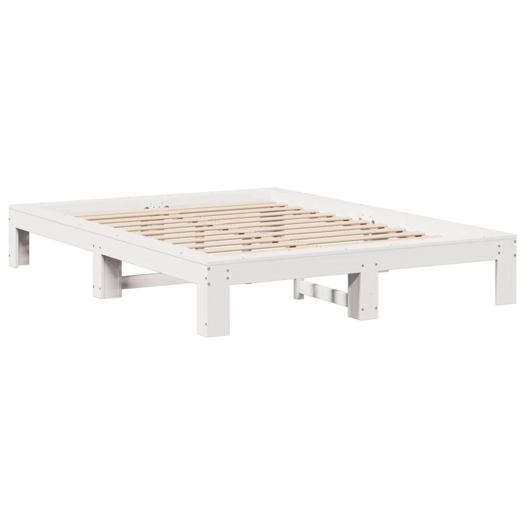 Bed Frame without Mattress White 135x190 cm Double Solid Wood Pine
