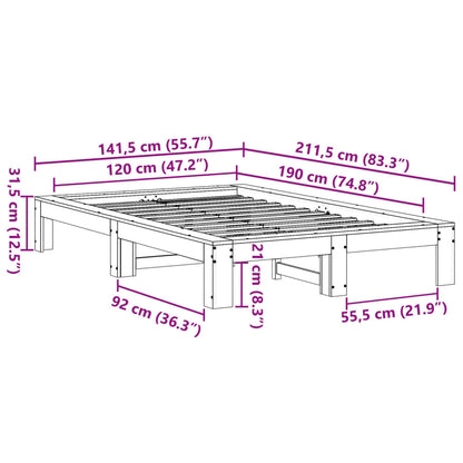 Bed Frame without Mattress Wax Brown 120x190 cm Small Double Solid Wood Pine