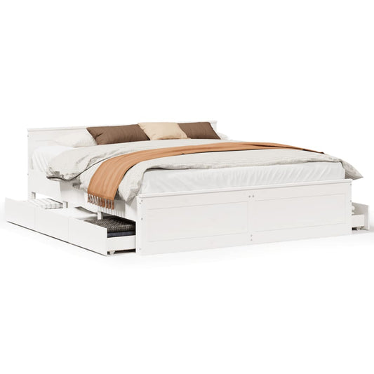 Bed Frame without Mattress with Headboard White 180x200 cm Super King Solid Wood Pine