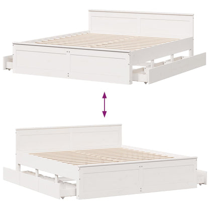 Bed Frame without Mattress with Headboard White 180x200 cm Super King Solid Wood Pine