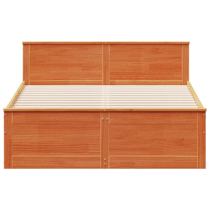 Bed Frame without Mattress with Headboard Wax Brown 150x200 cm King Size Solid Wood Pine