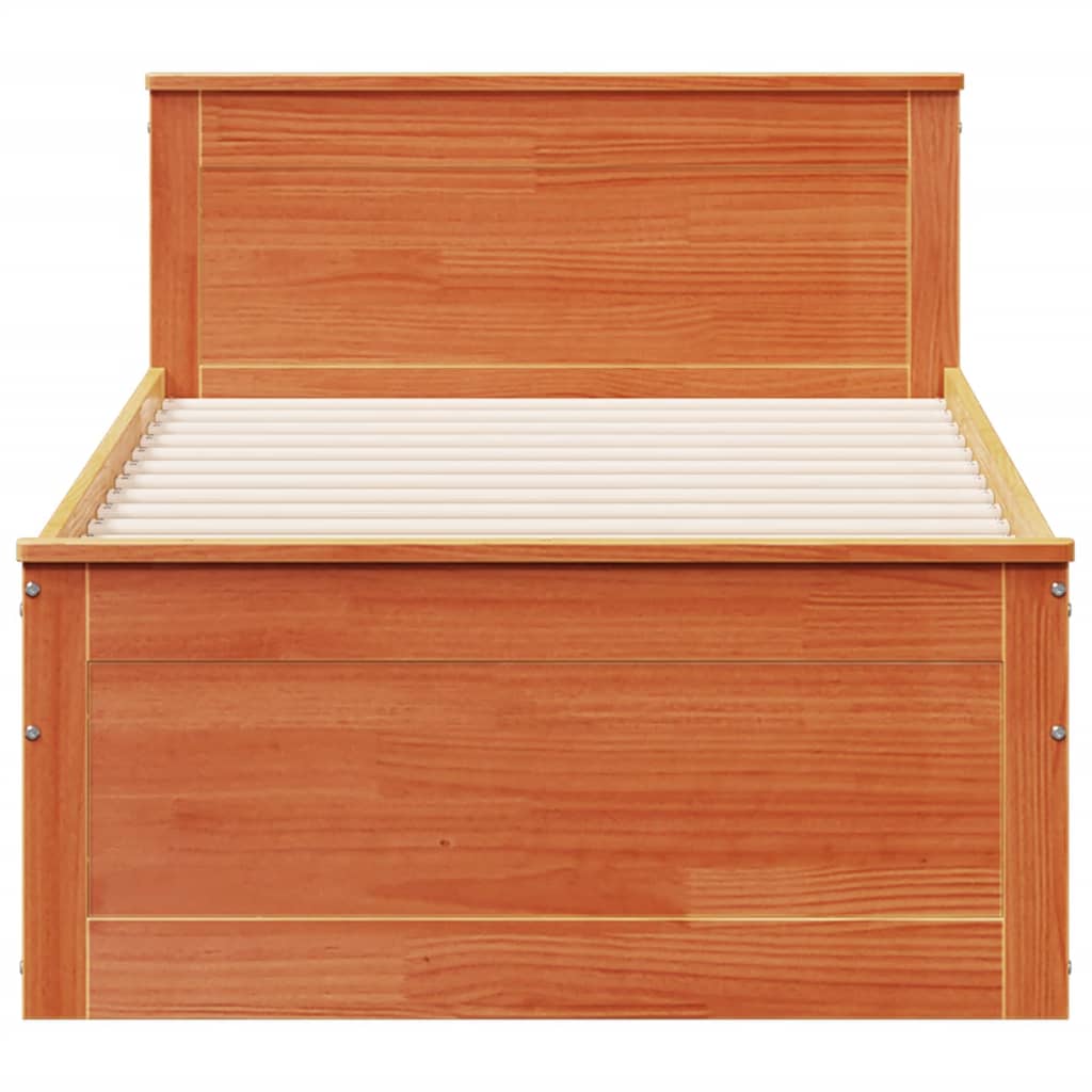 Bed Frame without Mattress with Headboard Wax Brown 100x200 cm Solid Wood Pine
