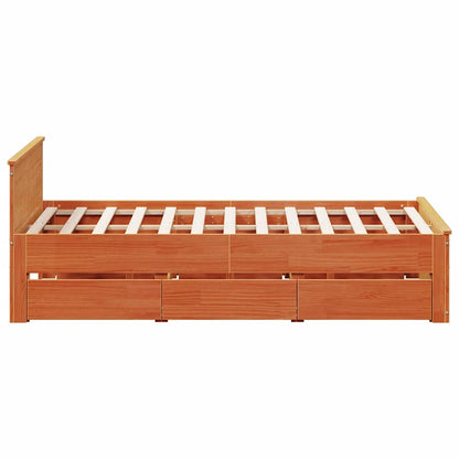 Bed Frame without Mattress with Headboard Wax Brown 140x190 cm Solid Wood Pine