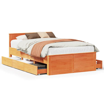 Bed Frame without Mattress with Headboard Wax Brown 135x190 cm Double Solid Wood Pine