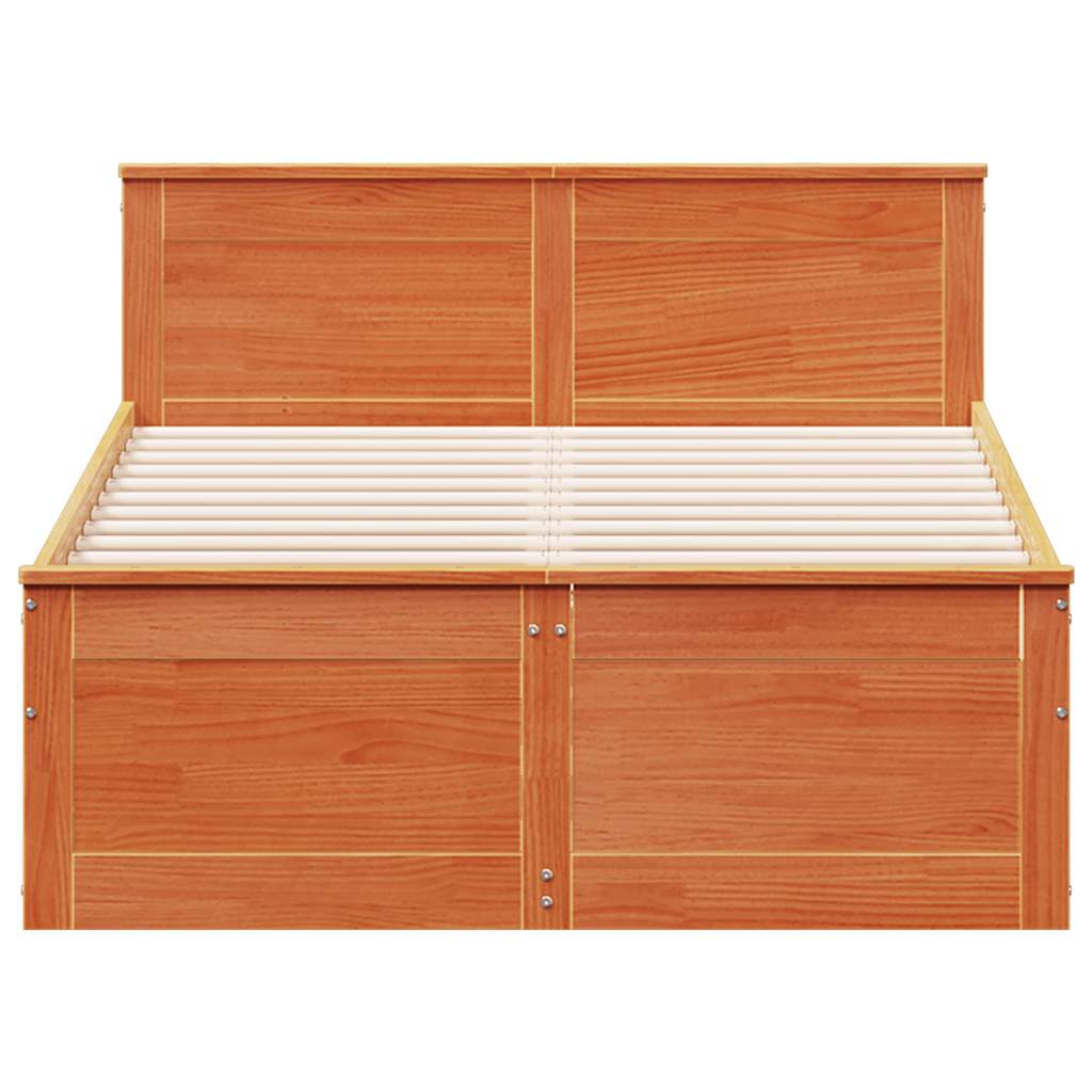 Bed Frame without Mattress with Headboard Wax Brown 135x190 cm Double Solid Wood Pine