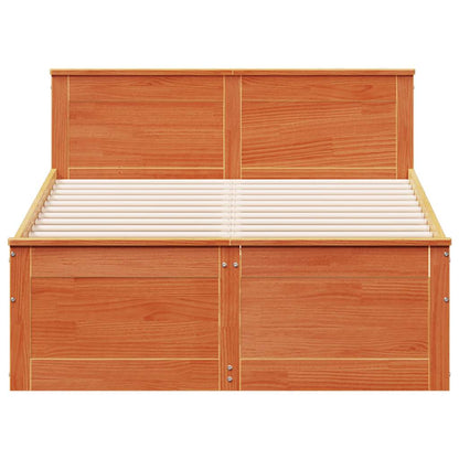 Bed Frame without Mattress with Headboard Wax Brown 135x190 cm Double Solid Wood Pine