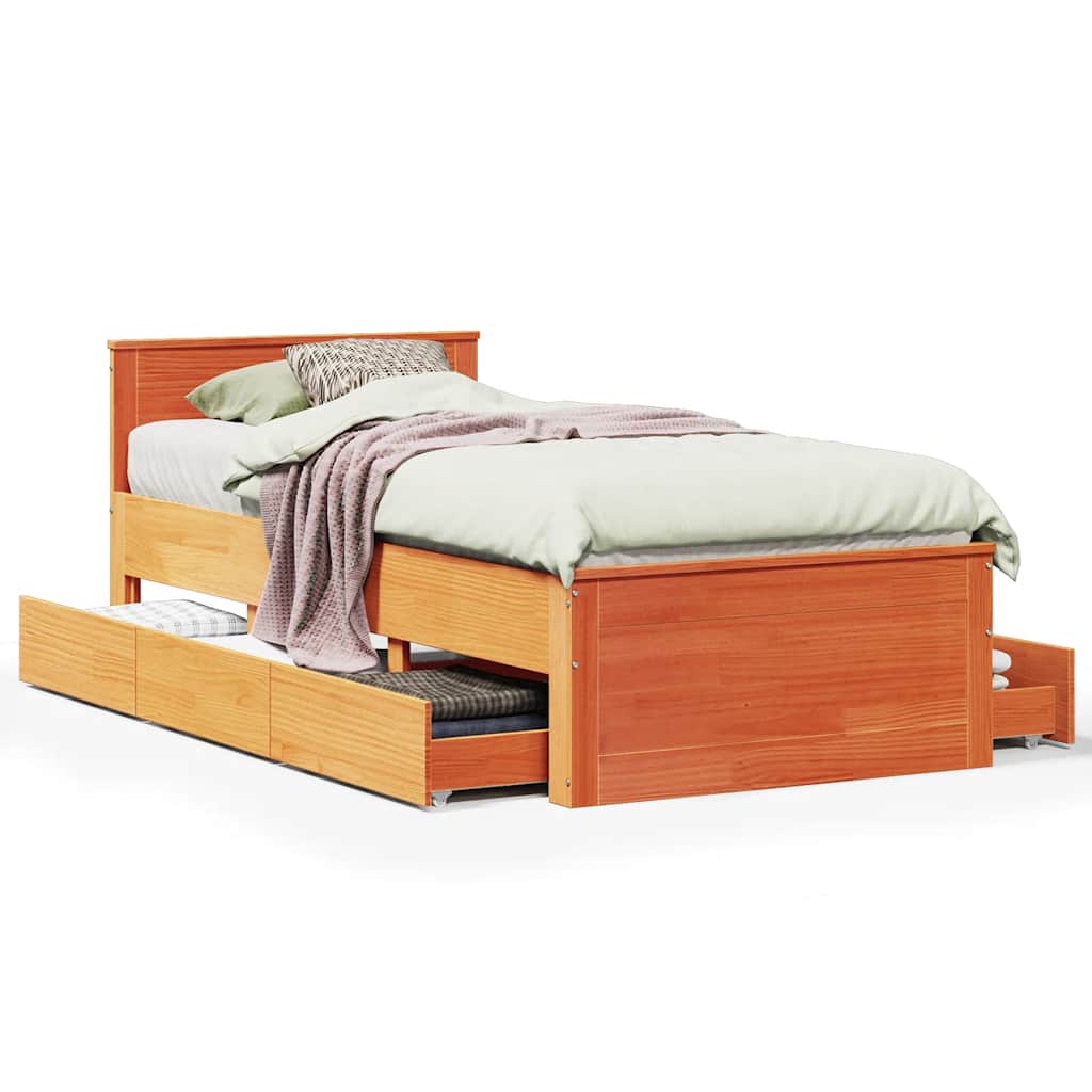 Bed Frame without Mattress with Headboard Wax Brown 75x190 cm Small Single Solid Wood Pine