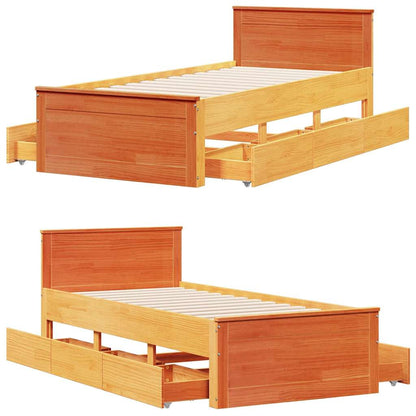 Bed Frame without Mattress with Headboard Wax Brown 75x190 cm Small Single Solid Wood Pine