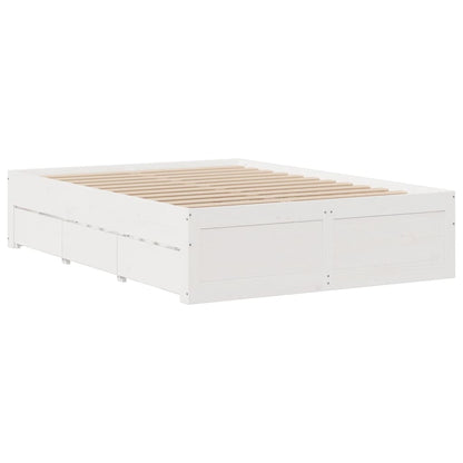 Bed Frame without Mattress with Drawers White 150x200 cm King Size Solid Wood Pine
