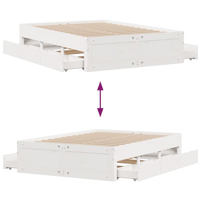 Bed Frame without Mattress with Drawers White 140x200 cm Solid Wood Pine