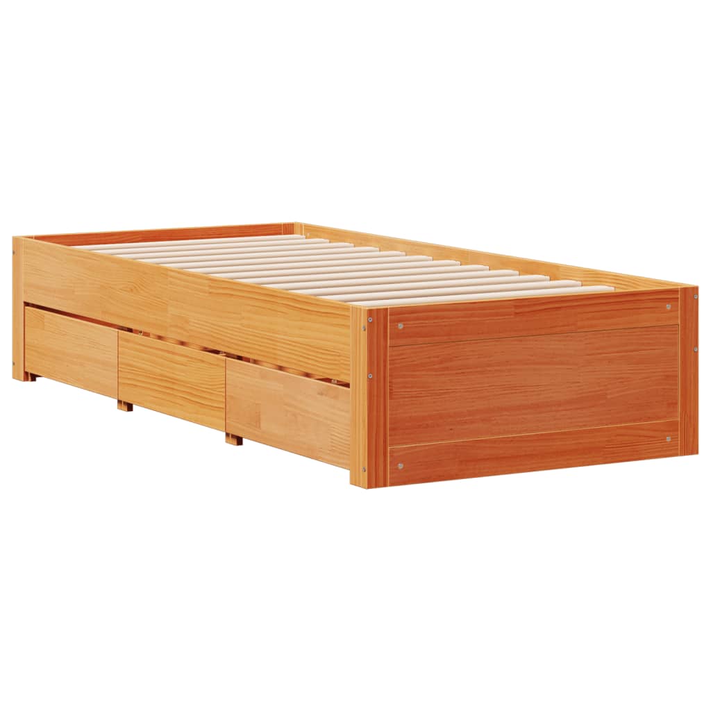 Bed Frame without Mattress with Drawers Wax Brown 90x200 cm Solid Wood Pine
