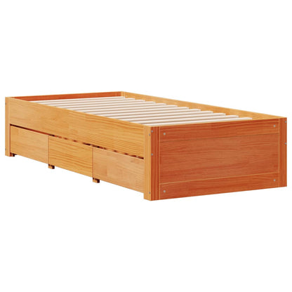 Bed Frame without Mattress with Drawers Wax Brown 90x200 cm Solid Wood Pine