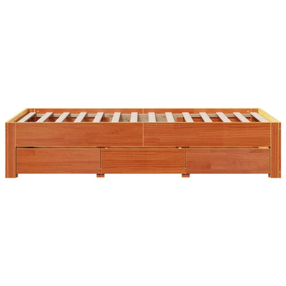 Bed Frame without Mattress with Drawers Wax Brown 90x200 cm Solid Wood Pine