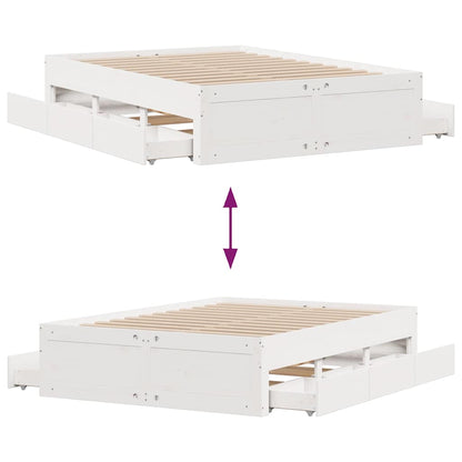 Bed Frame without Mattress with Drawers White 140x190 cm Solid Wood Pine