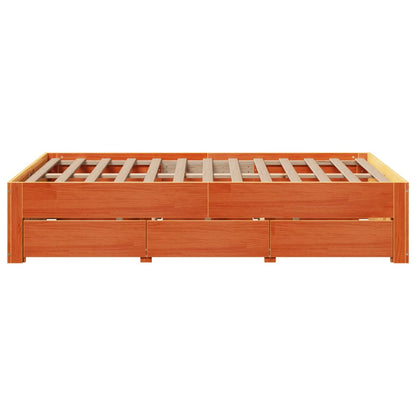 Bed Frame without Mattress with Drawers Wax Brown 135x190 cm Double Solid Wood Pine