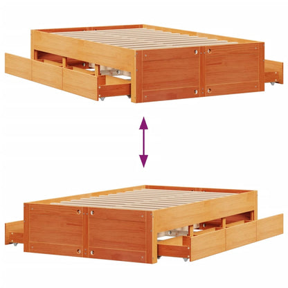 Bed Frame without Mattress with Drawers Wax Brown 135x190 cm Double Solid Wood Pine