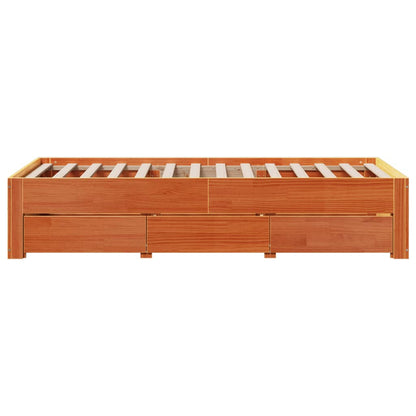 Bed Frame without Mattress with Drawers Wax Brown 75x190 cm Small Single Solid Wood Pine