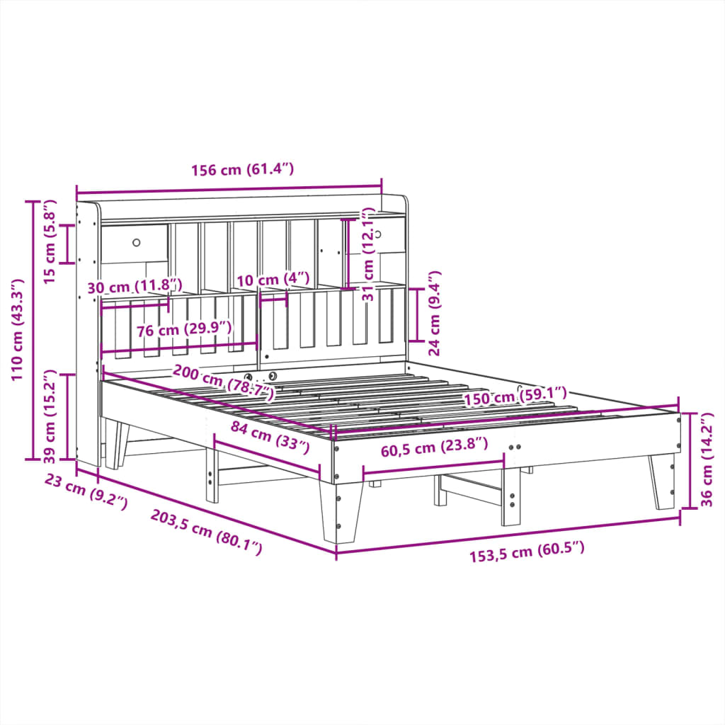 Bed Frame without Mattress White 150x200 cm King Size Solid Wood Pine
