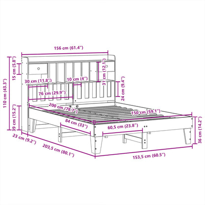 Bed Frame without Mattress White 150x200 cm King Size Solid Wood Pine
