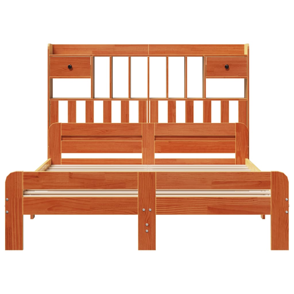 Bookcase Bed without Mattress Wax Brown 160x200cm Solid Wood Pine