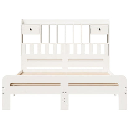 Bookcase Bed without Mattress White 150x200 cm King Size Solid Wood Pine