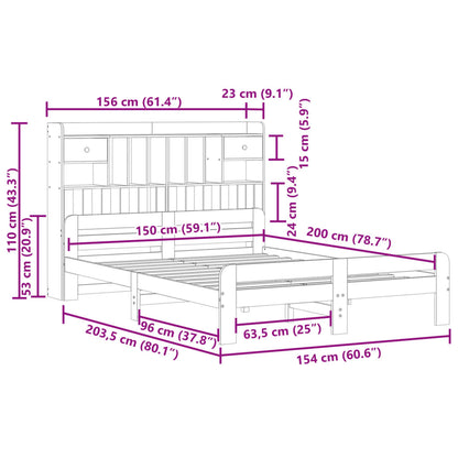 Bookcase Bed without Mattress White 150x200 cm King Size Solid Wood Pine