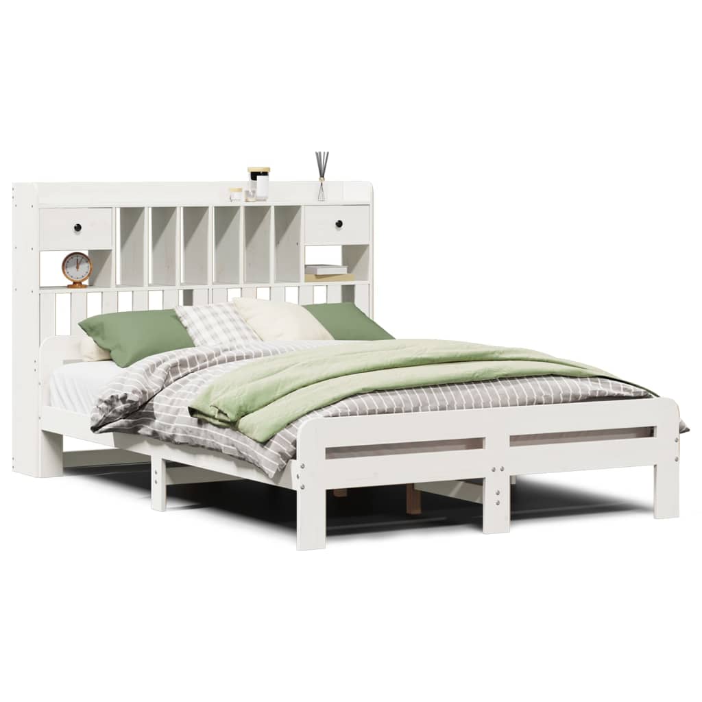 Bookcase Bed without Mattress White 140x190 cm Solid Wood Pine