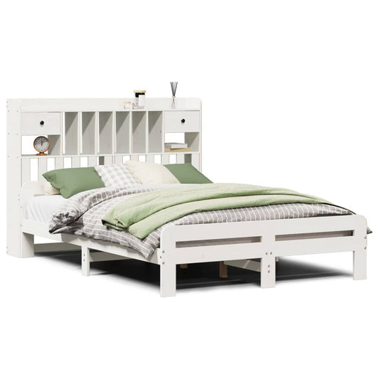 Bookcase Bed without Mattress White 140x190 cm Solid Wood Pine