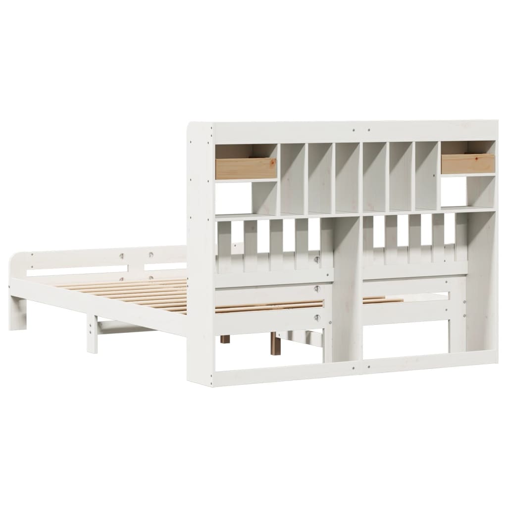 Bookcase Bed without Mattress White 140x190 cm Solid Wood Pine