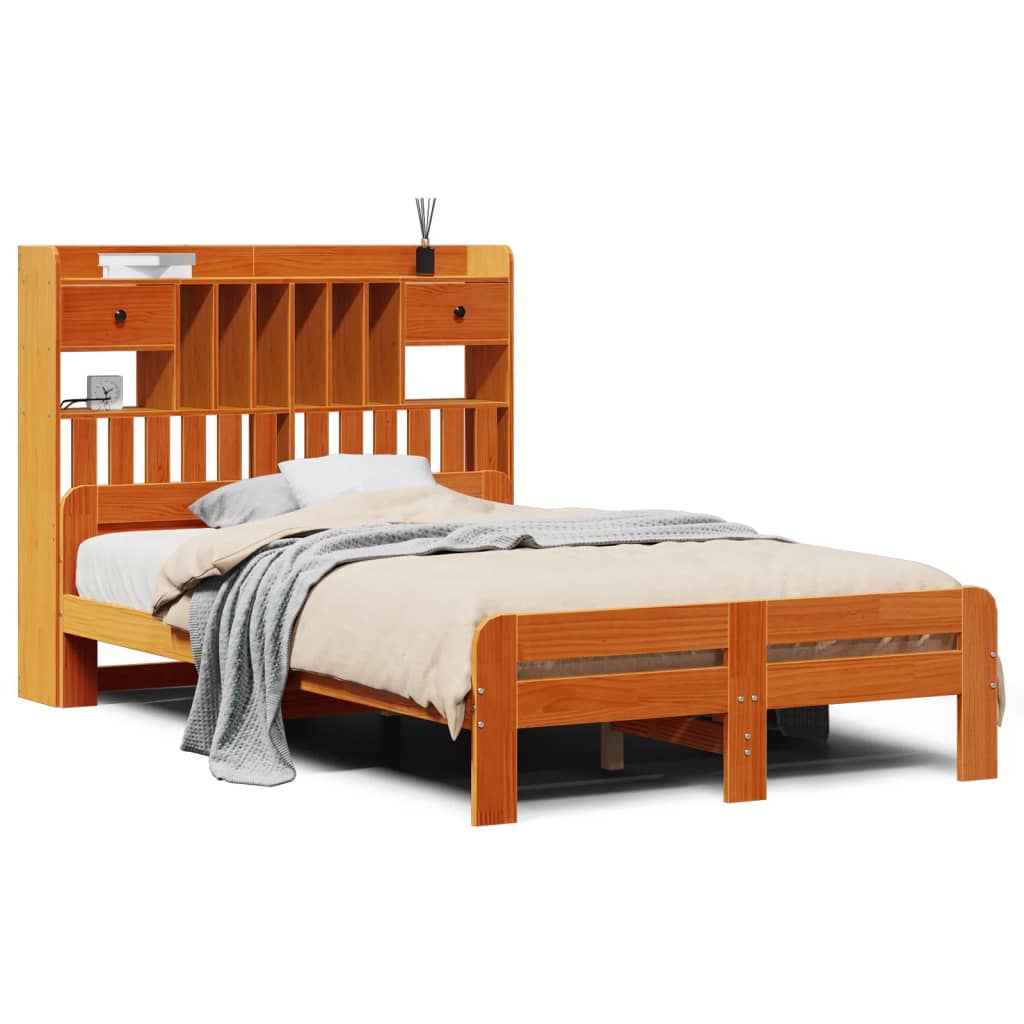 Bookcase Bed without Mattress Wax Brown 135x190 cm Double Solid Wood Pine