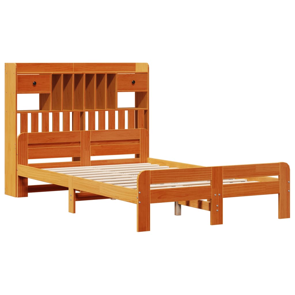 Bookcase Bed without Mattress Wax Brown 135x190 cm Double Solid Wood Pine