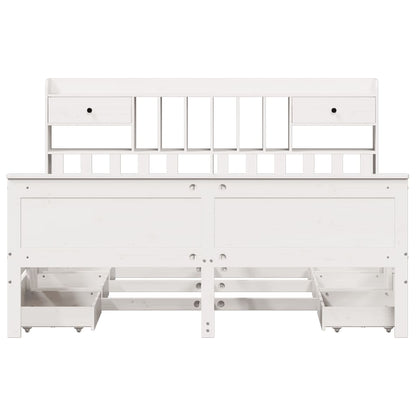 Bookcase Bed without Mattress White 180x200 cm Super King Solid Wood Pine
