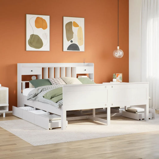 Bookcase Bed without Mattress White 180x200 cm Super King Solid Wood Pine
