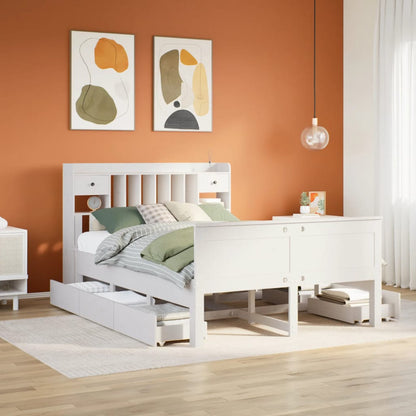 Bookcase Bed without Mattress White 150x200 cm King Solid Wood Pine