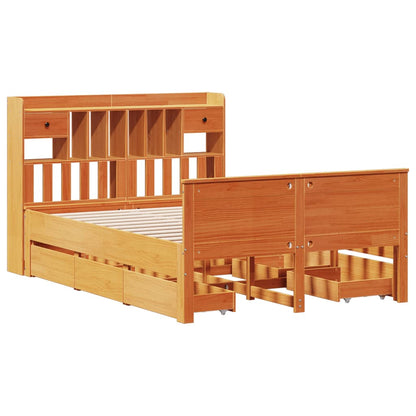 Bookcase Bed without Mattress Wax Brown 150x200 cm King Solid Wood Pine