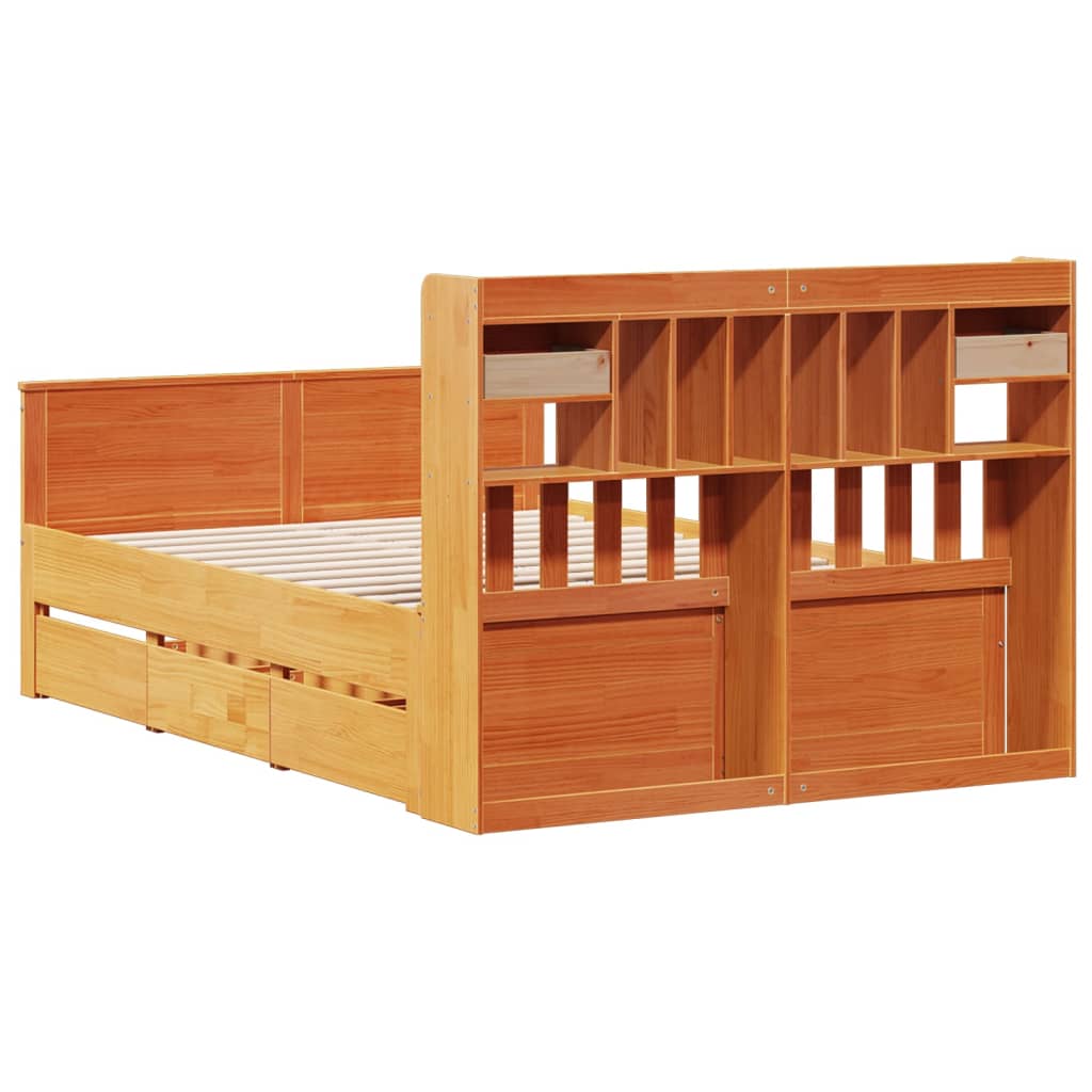 Bookcase Bed without Mattress Wax Brown 150x200 cm King Solid Wood Pine
