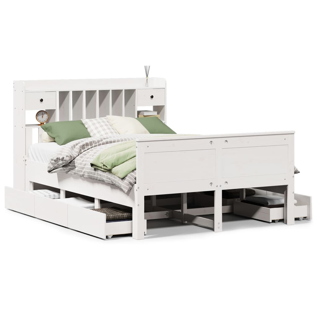 Bookcase Bed without Mattress White 140x200 cm Solid Wood Pine