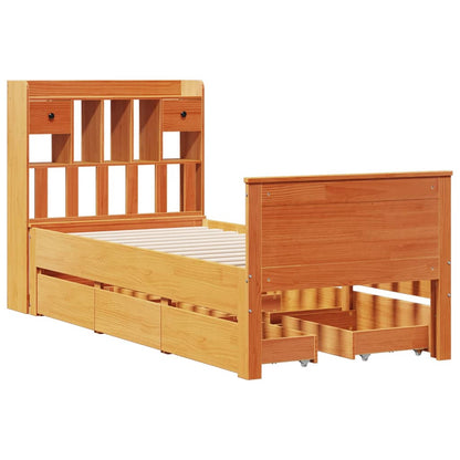 Bookcase Bed without Mattress Wax Brown 100x200 cm Solid Wood Pine