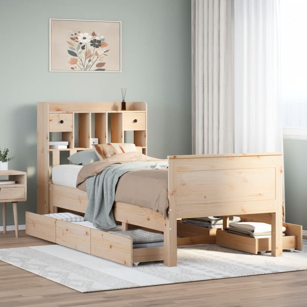 Bookcase Bed without Mattress 90x200 cm Solid Wood Pine