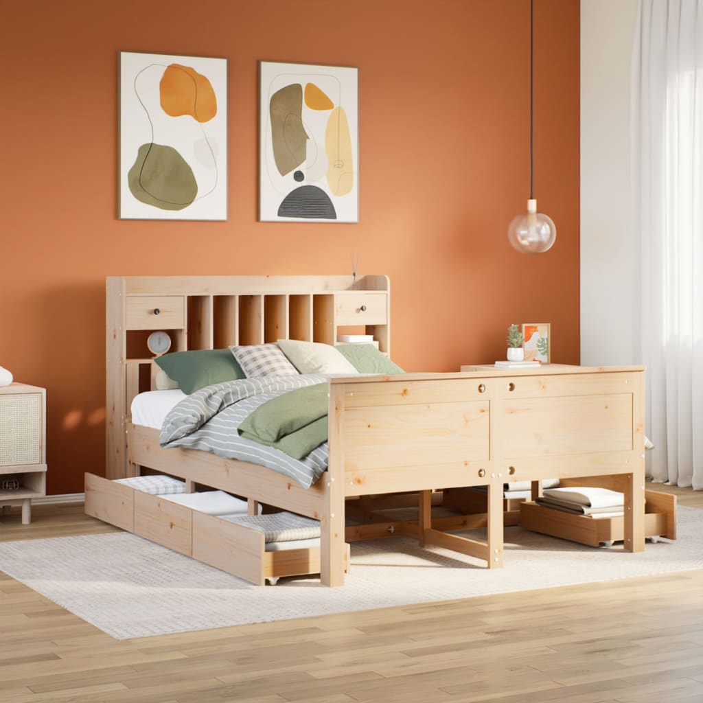 Bookcase Bed without Mattress 140x190 cm Solid Wood Pine