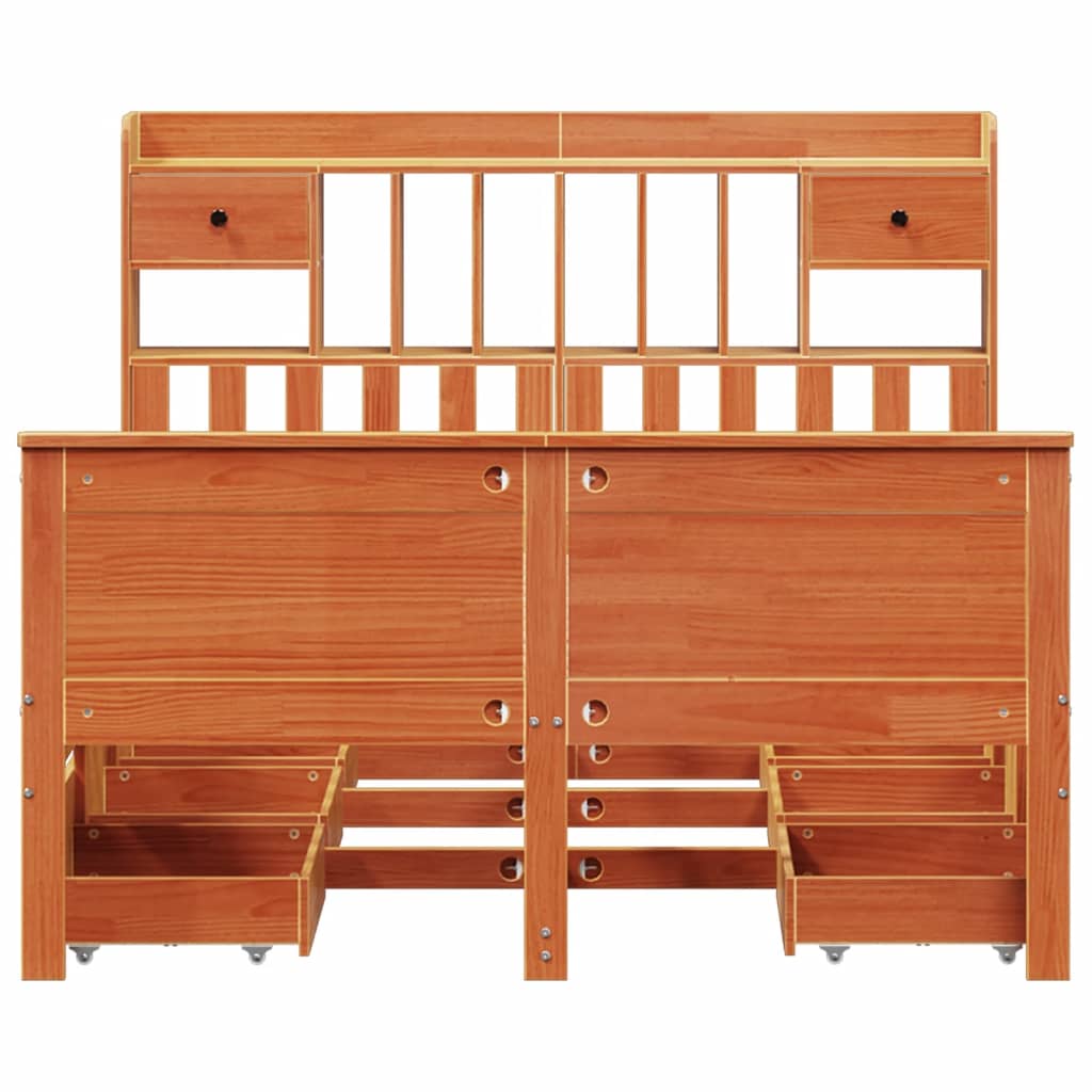 Bookcase Bed without Mattress Wax Brown 140x190 cm Solid Wood Pine