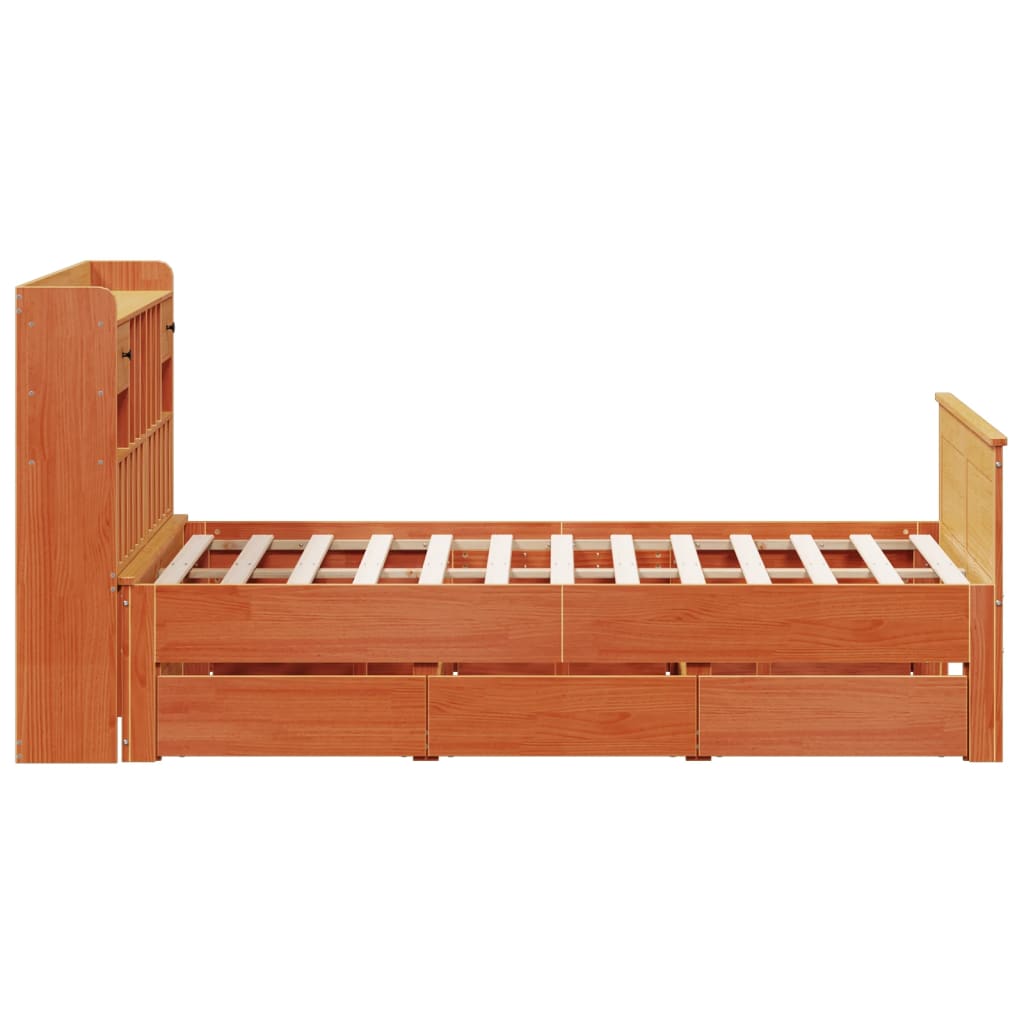 Bookcase Bed without Mattress Wax Brown 140x190 cm Solid Wood Pine
