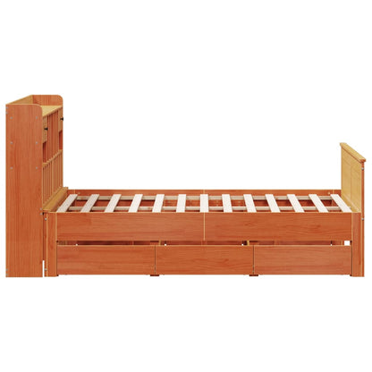 Bookcase Bed without Mattress Wax Brown 140x190 cm Solid Wood Pine