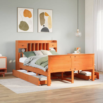 Bookcase Bed without Mattress Wax Brown 140x190 cm Solid Wood Pine