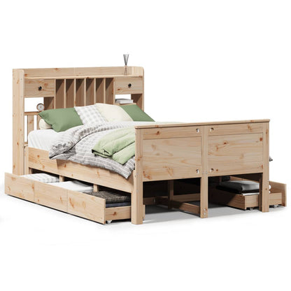 Bookcase Bed without Mattress 135x190 cm Double Solid Wood Pine