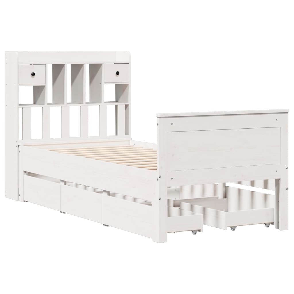 Bookcase Bed without Mattress White 90x190 cm Single Solid Wood Pine