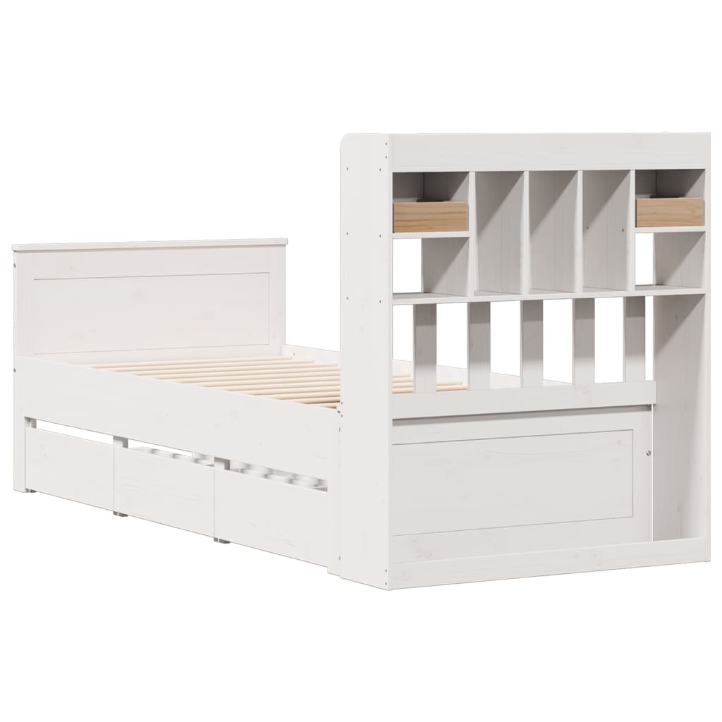 Bookcase Bed without Mattress White 90x190 cm Single Solid Wood Pine