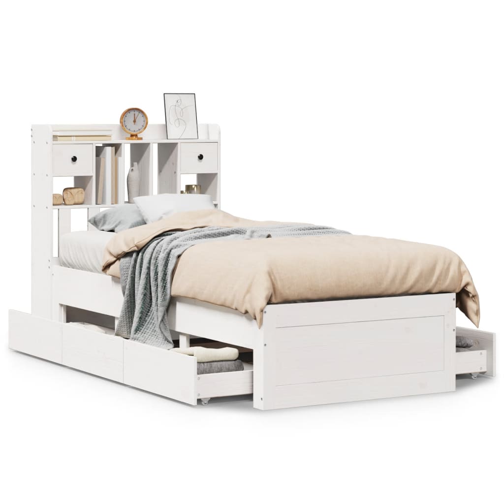 Bookcase Bed | White | Solid pinewood | 90x200 cm | Bookcase Bed